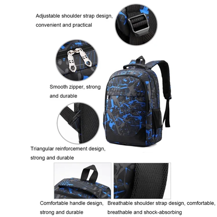 Set da 3 pezzi Zaino da Viaggio Borsa da Spalla Astuccio in Nylon di Grande Capacità - Blu