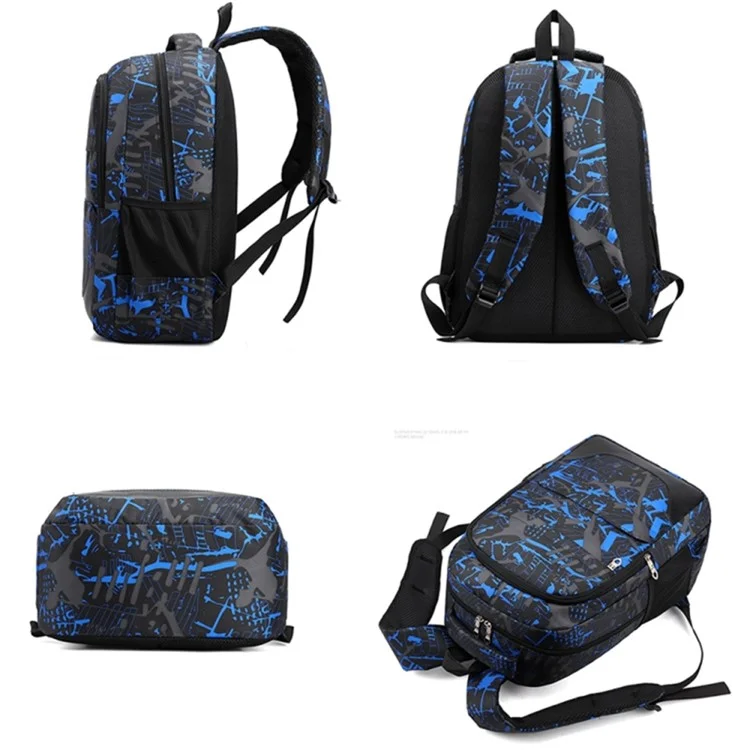 Set da 3 pezzi Zaino da Viaggio Borsa da Spalla Astuccio in Nylon di Grande Capacità - Blu