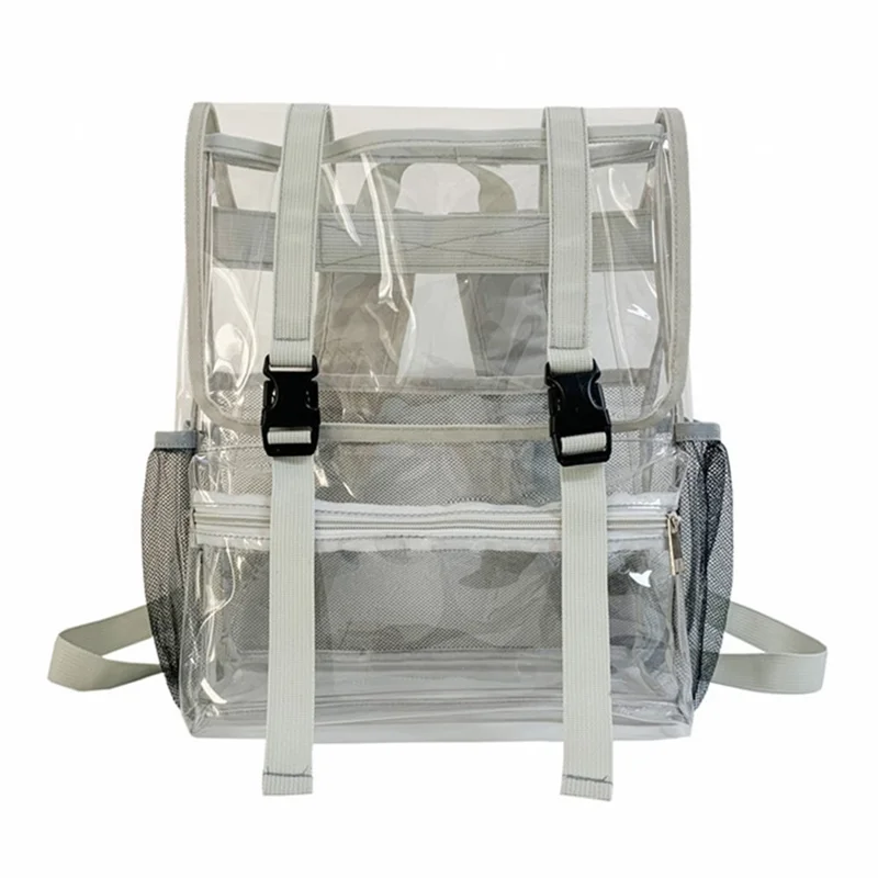 Waterproof Transparent PVC School Bag Large Capacity Outdoor Travel Backpack - Grey