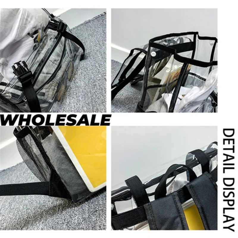 Waterproof Transparent PVC School Bag Large Capacity Outdoor Travel Backpack - Grey