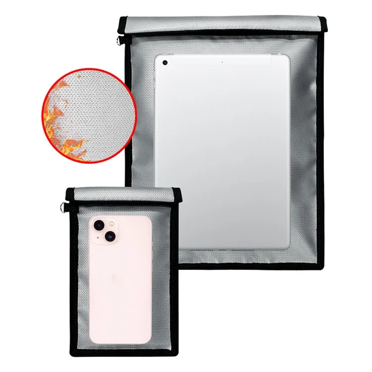 Signal Shielding Fireproof Bag Waterproof Fireproof Document Pouch Large / Small Safe Storage Bag Set - Grey