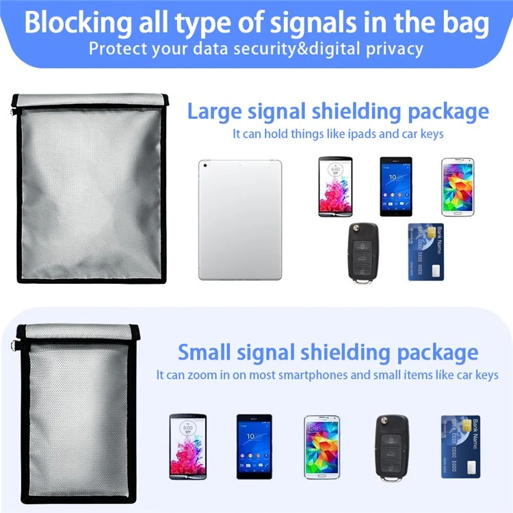 Signal Shielding Fireproof Bag Waterproof Fireproof Document Pouch Large / Small Safe Storage Bag Set - Grey