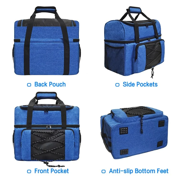 Portable Bowling Tote Bag Carrier Storage Bag for 2 Balls with Padded Divider - Blue