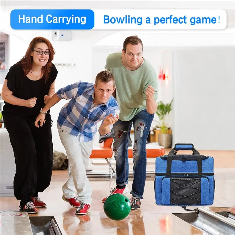 Portable Bowling Tote Bag Carrier Storage Bag for 2 Balls with Padded Divider - Blue