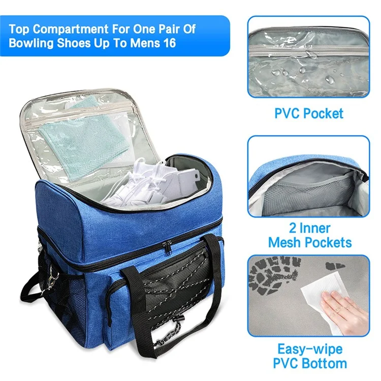 Portable Bowling Tote Bag Carrier Storage Bag for 2 Balls with Padded Divider - Blue