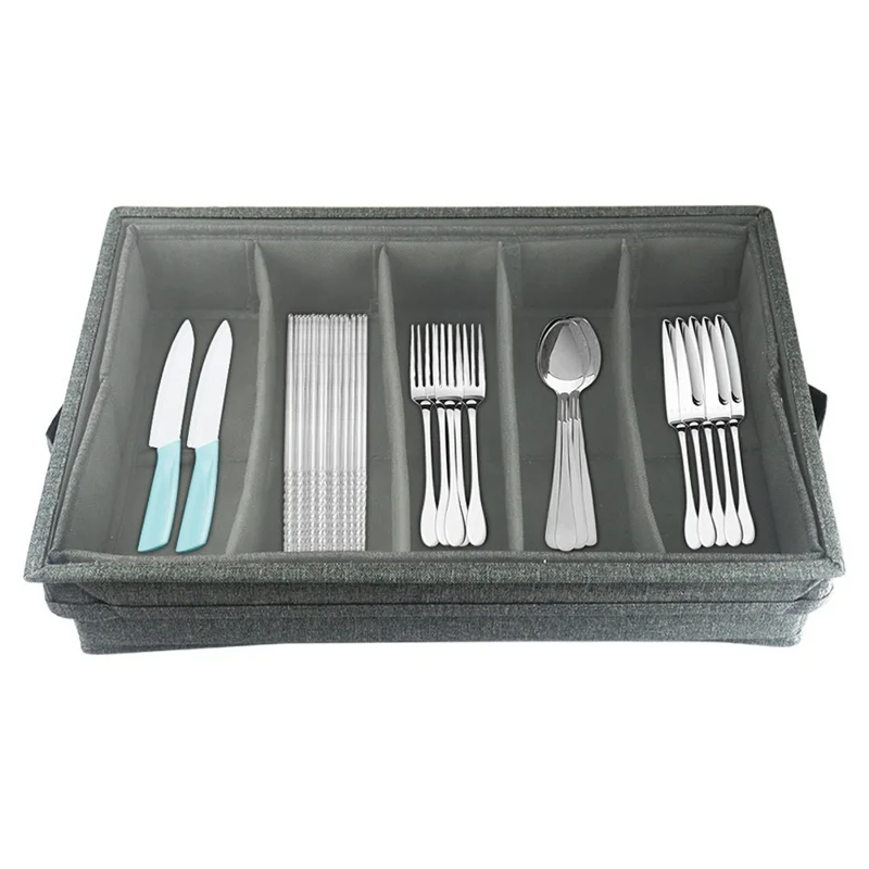Kitchen Cutlery Drawer Organizer with Adjustable Dividers Fork Spoon Storage Case