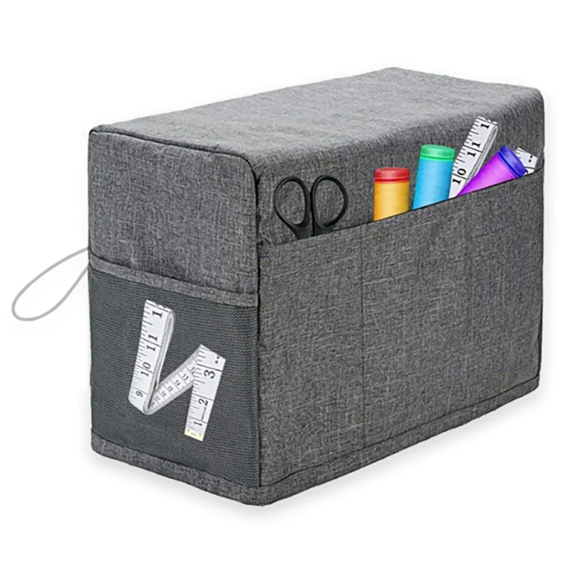 Foldable Polyester Sewing Machine Dust Cover with Two Mesh Side Pockets - Grey