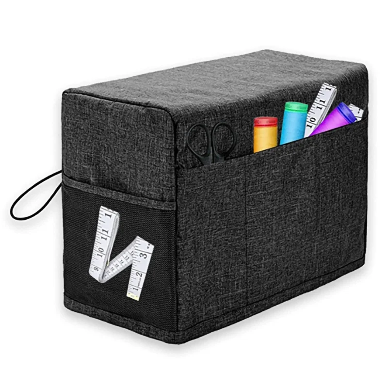 Foldable Polyester Sewing Machine Dust Cover with Two Mesh Side Pockets - Black