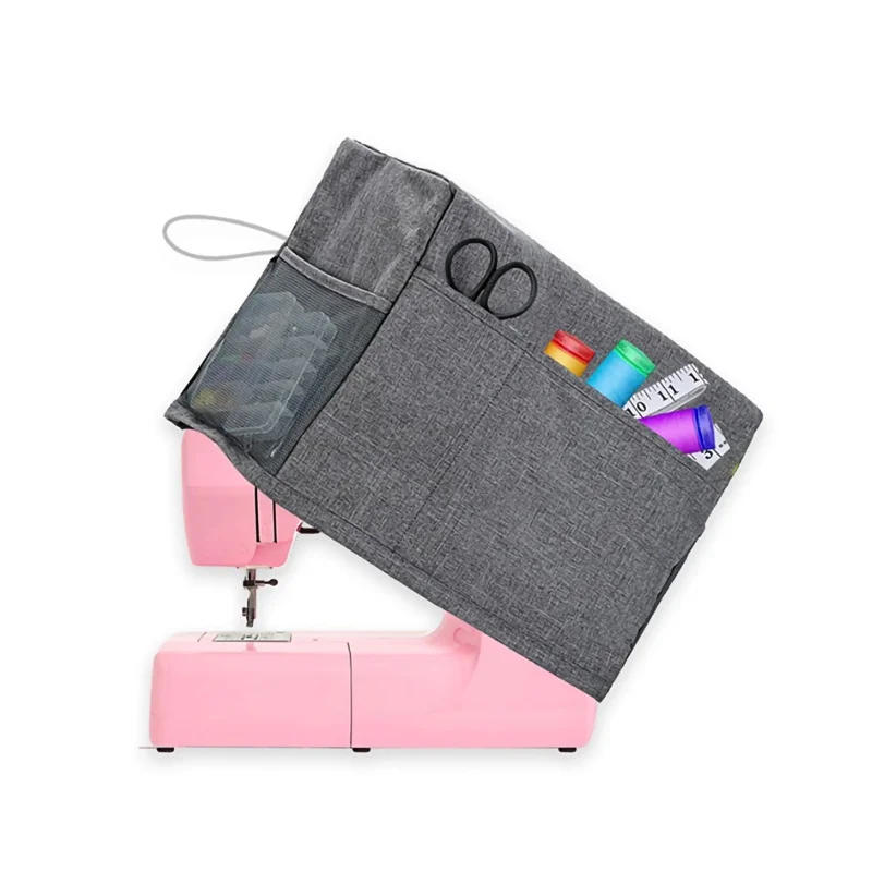 Foldable Polyester Sewing Machine Dust Cover with Two Mesh Side Pockets - Black