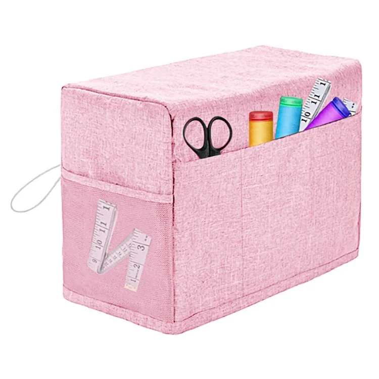 Foldable Polyester Sewing Machine Dust Cover with Two Mesh Side Pockets - Pink