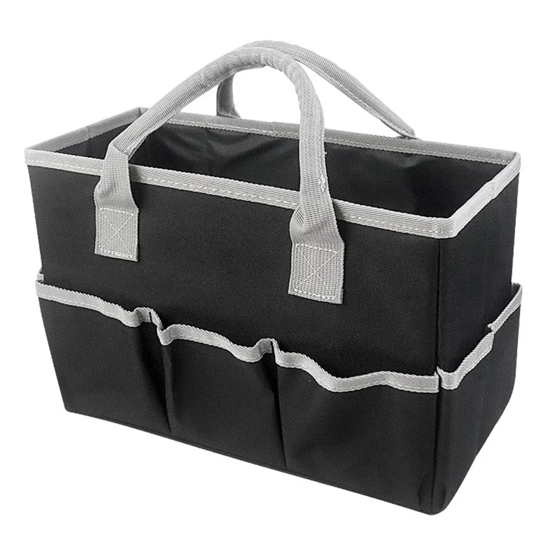Gardening Tote Bag Oxford Cloth Multiple Pockets Maintenance Tools Storage Bag - Black+Grey