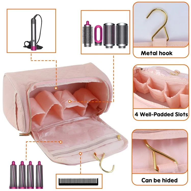For Dyson Hair Curling Iron Hair Styling Tool Storage Bag Portable Carrying Bag for Hair Dryer - Pink