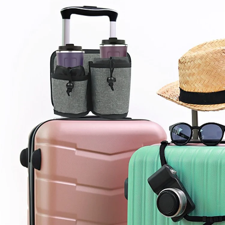 Travel Cup Holder Bag Double Cup Drink Storage Pouch Oxford Cloth Air Ticket Train Ticket Storage Bag