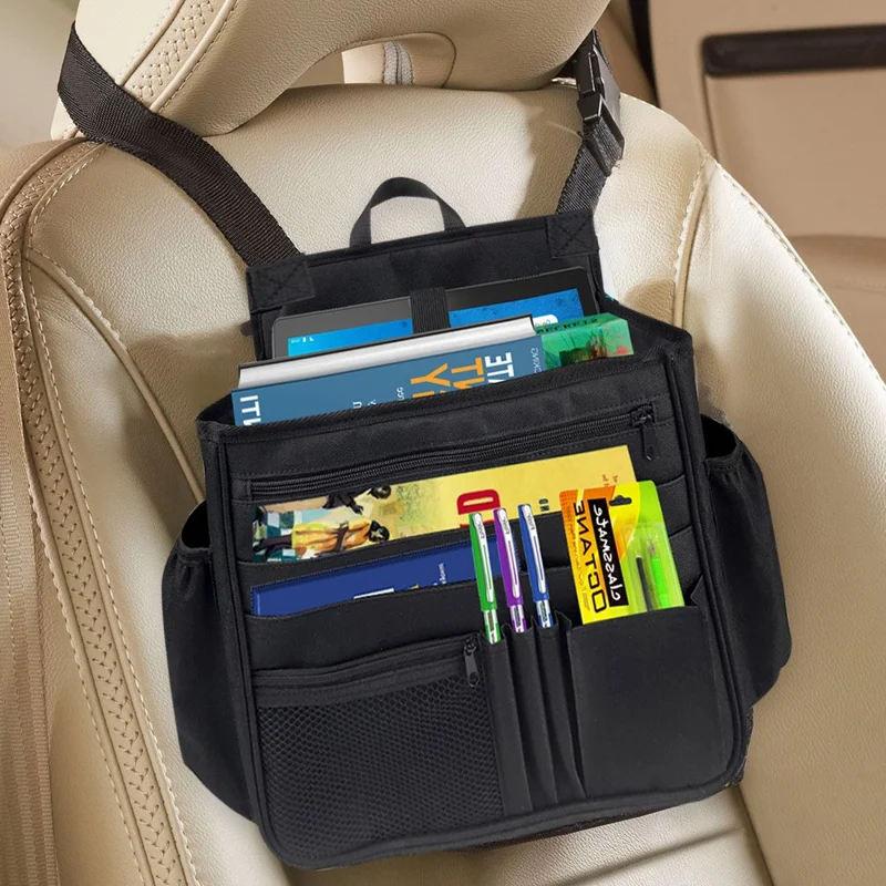Car Back Seat Hanging Bag Multi-Pocket 600D Polyester Sundries Books Tablet Storage Bag