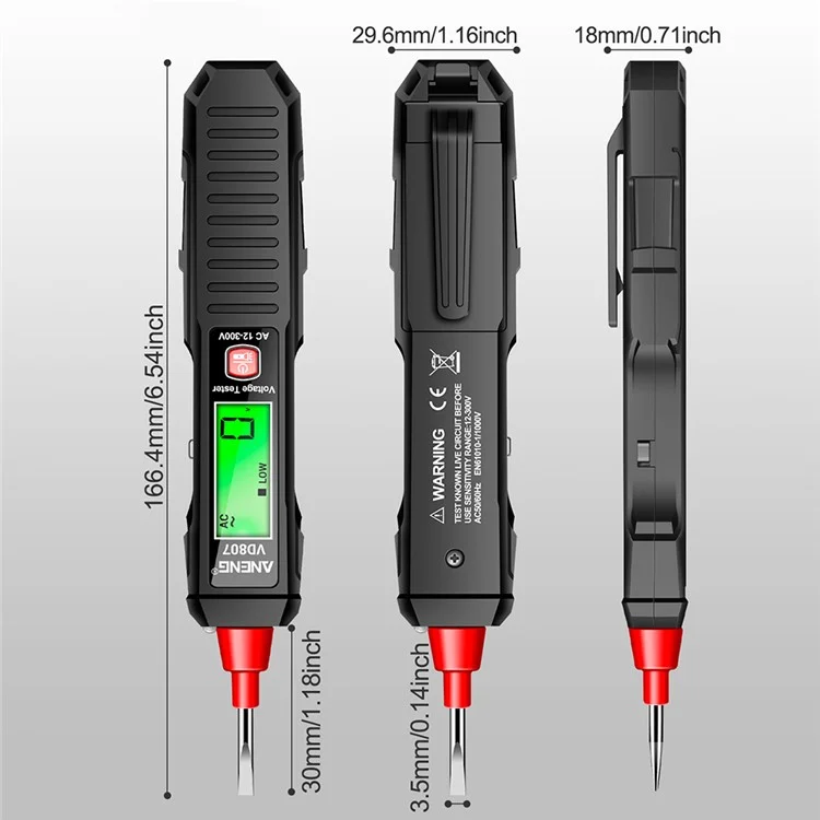 ANENG VD807 Testador de Tensão Multifuncional com Exibição, Lanterna de LED Inteligente, Reconhecedor de Linha Ativa/Neutro - Preto
