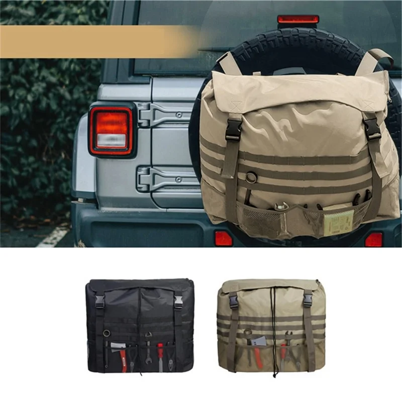 Off-Road Car Spare Tyre Hanging Bag Storage Bag Outdoor Oxford Cloth Backpack - Khaki