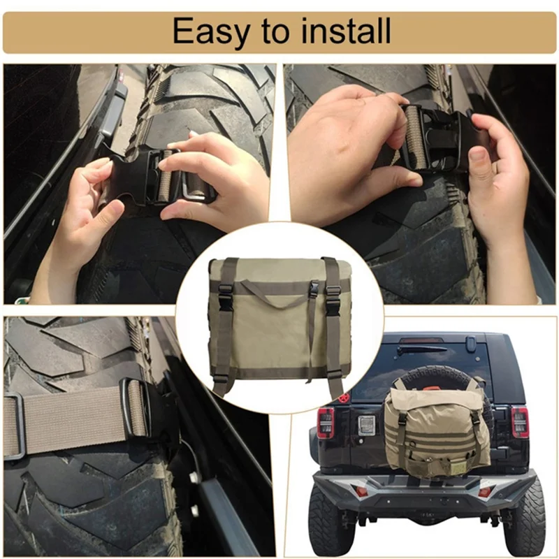 Off-Road Car Spare Tyre Hanging Bag Storage Bag Outdoor Oxford Cloth Backpack - Khaki