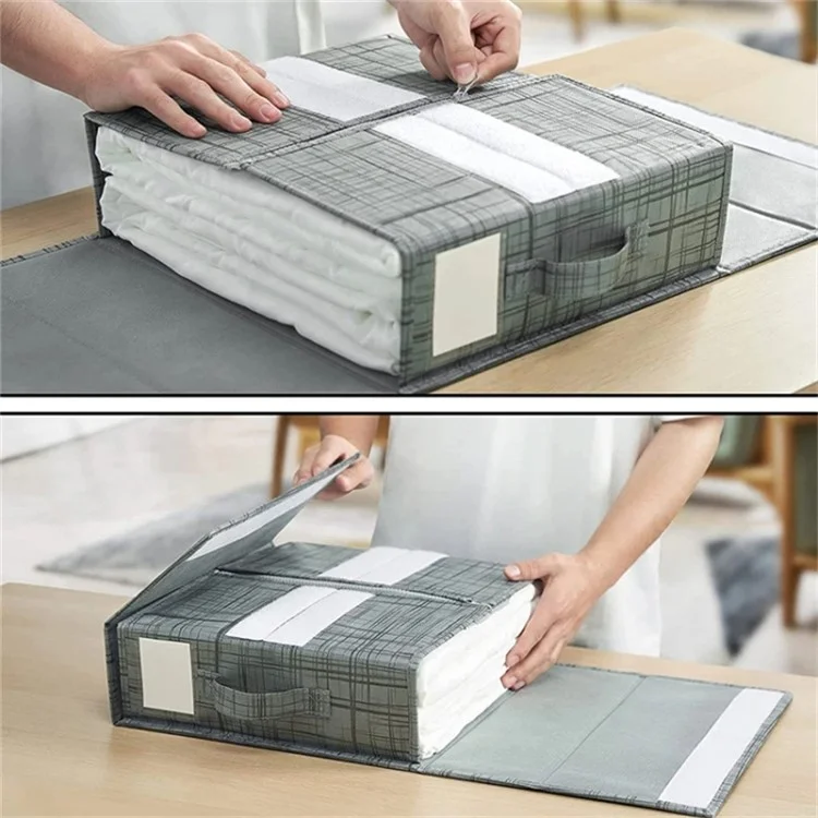 Under Bed Storage Box Oxford Cloth Foldable Clothes Blanket Organiser Handbag - Grau+Linien