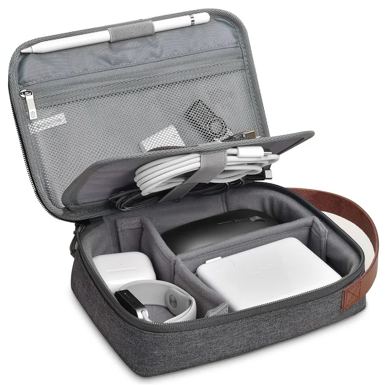 WIWU Splash-Proof Polyester Storage Bag mit Lederriemen, tragbare, verschließbare Organizer-Tasche - Grau