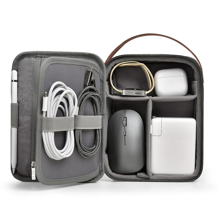 WIWU Splash-Proof Polyester Storage Bag mit Lederriemen, tragbare, verschließbare Organizer-Tasche - Grau