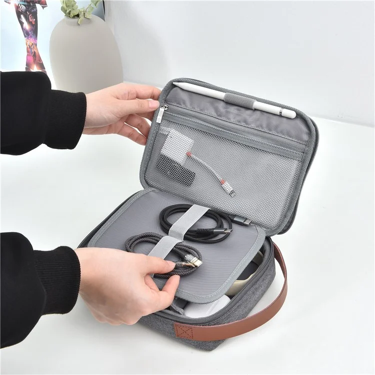 WIWU Splash-Proof Polyester Storage Bag mit Lederriemen, tragbare, verschließbare Organizer-Tasche - Grau