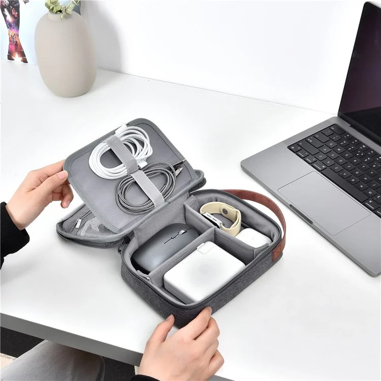 WIWU Splash-Proof Polyester Storage Bag mit Lederriemen, tragbare, verschließbare Organizer-Tasche - Grau