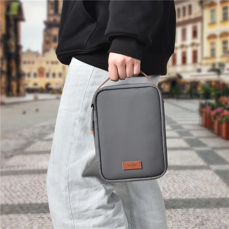 WIWU Splash-Proof Polyester Storage Bag mit Lederriemen, tragbare, verschließbare Organizer-Tasche - Grau