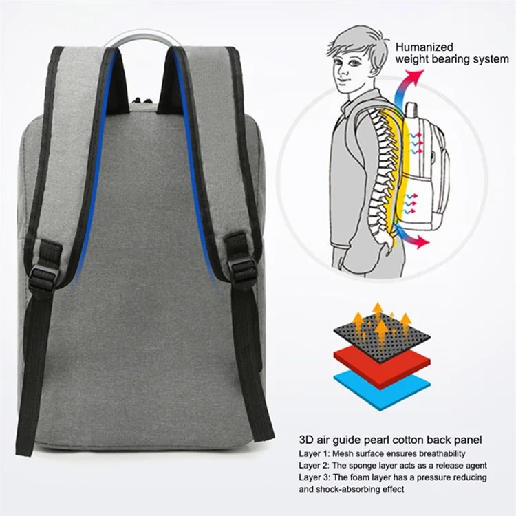 Mochila Casual de Negócios Oxford de 20L Homens Bolsa de Ombro Dupla Bolsa para Laptop - Cinza Claro