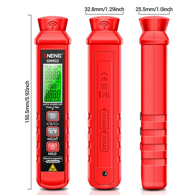 ANENG GN902 Radiation Detector LCD Backlit Digital Display Electromagnetic Radiation Measurer Tester
