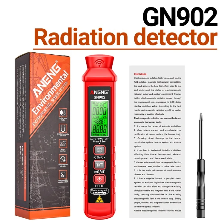 ANENG GN902 Radiation Detector LCD Backlit Digital Display Electromagnetic Radiation Measurer Tester