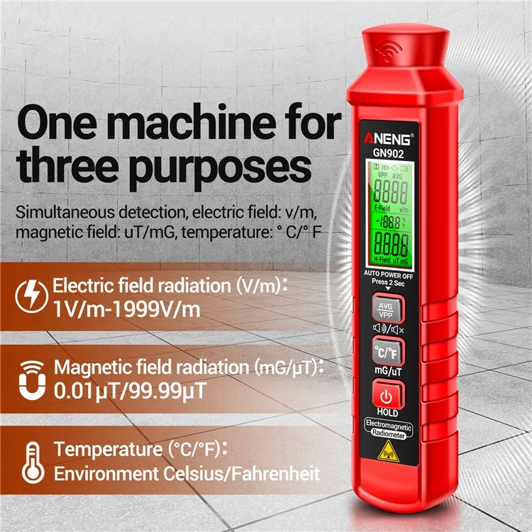 ANENG GN902 Radiation Detector LCD Backlit Digital Display Electromagnetic Radiation Measurer Tester
