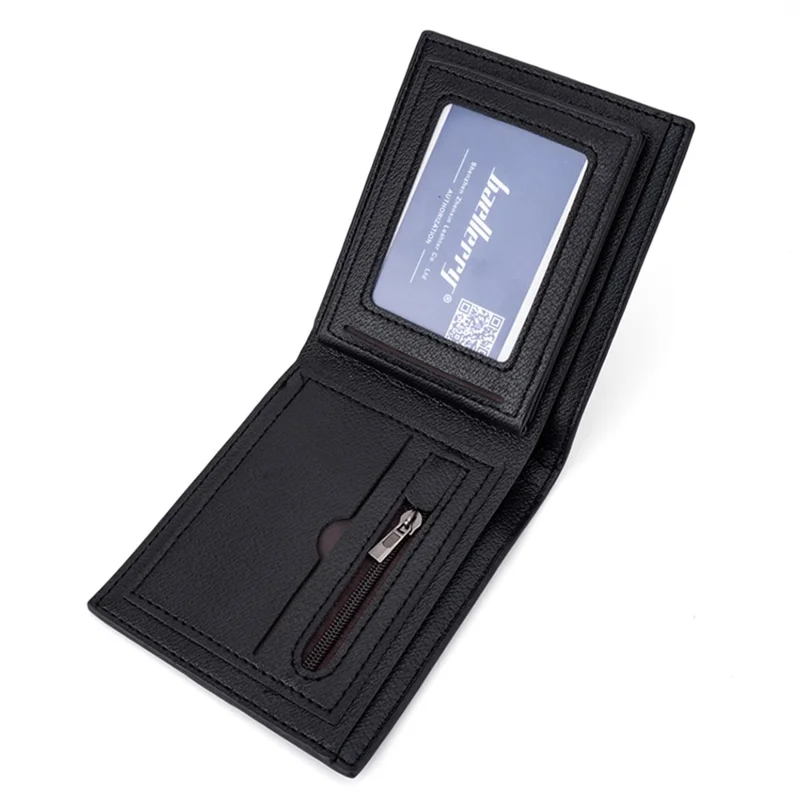 BAELLERRY D3033 Bi-fold Wallet for Men, Compact PU Leather Billfold Cash Money Storage Pouch - Black