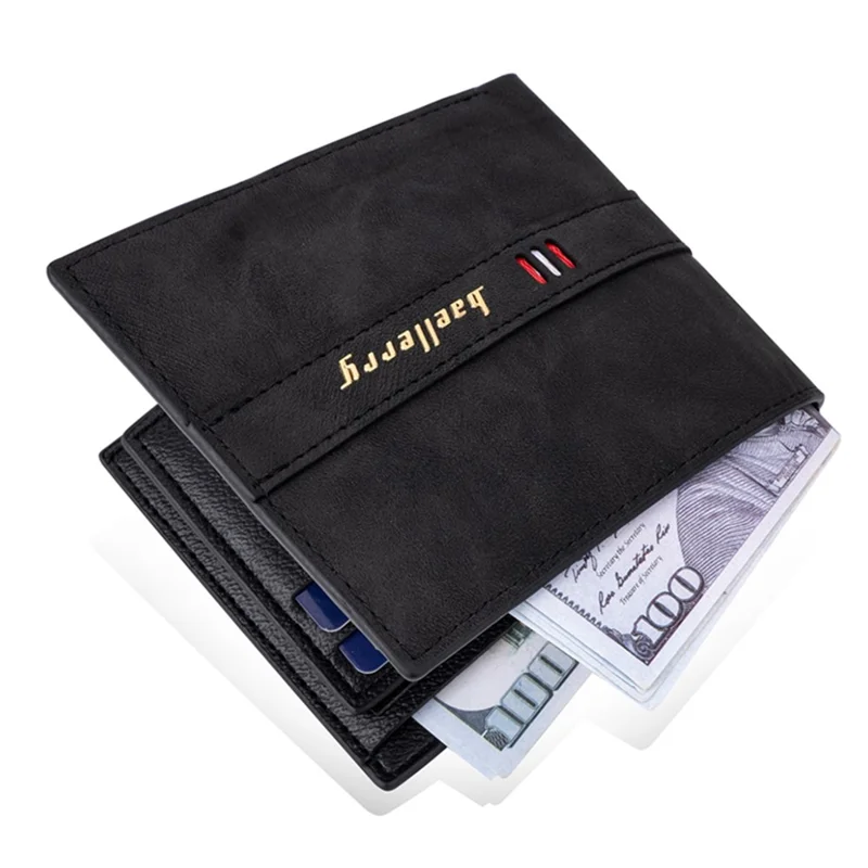 BAELLERRY D3033 Bi-fold Wallet for Men, Compact PU Leather Billfold Cash Money Storage Pouch - Black