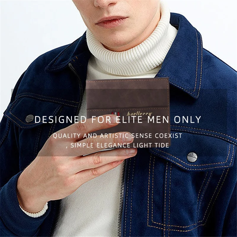 BAELLERRY D3033 Bi-fold Wallet for Men, Compact PU Leather Billfold Cash Money Storage Pouch - Black