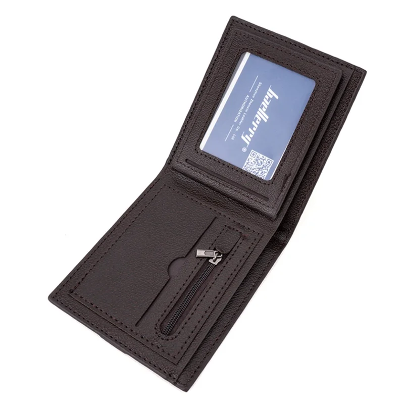 BAELLERRY D3033 Bi-fold Wallet for Men, Compact PU Leather Billfold Cash Money Storage Pouch - Dark Brown