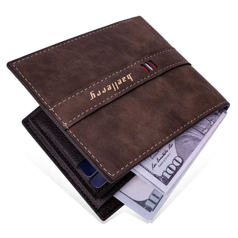 BAELLERRY D3033 Bi-fold Wallet for Men, Compact PU Leather Billfold Cash Money Storage Pouch - Dark Brown