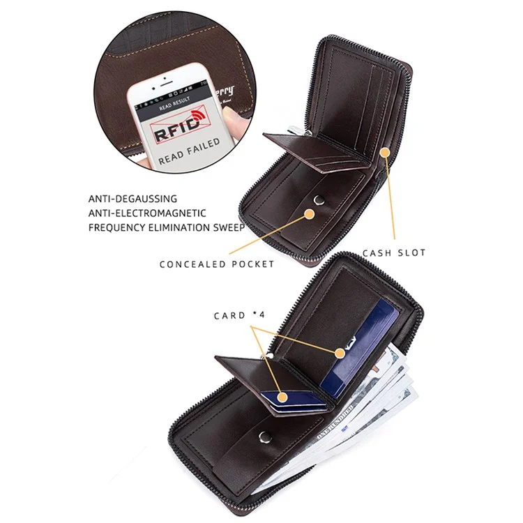BAELLERRY D5101 Retro PU Leather Men's Wallet RFID Blocking Card Slots Coin Cash Pouch Billfold - Coffee