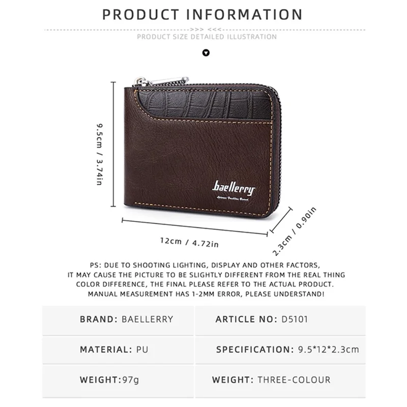 BAELLERRY D5101 Retro PU Leather Men's Wallet RFID Blocking Card Slots Coin Cash Pouch Billfold - Light Brown