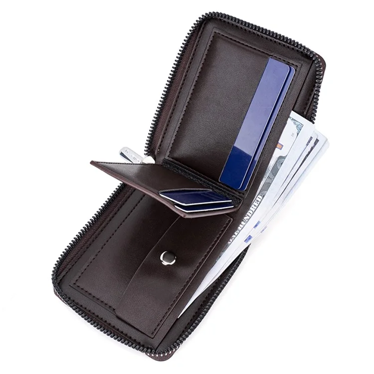 BAELLERRY D5104 Men's Zipper Wallet RFID Blocking PU Leather Card Pouch Coin Purse Bag Billfold - Light Brown