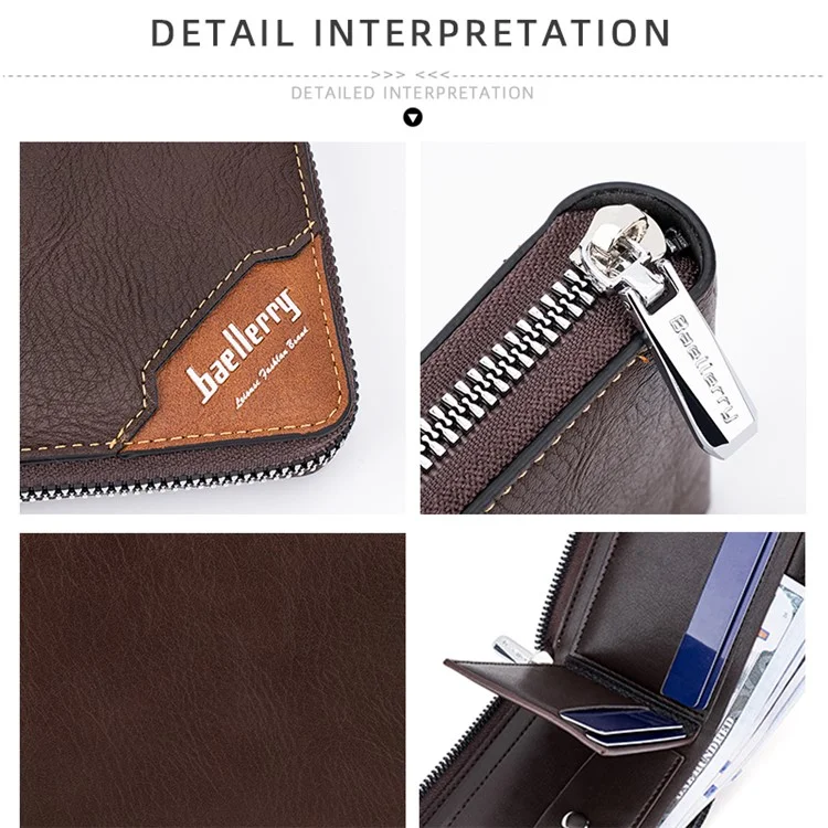 BAELLERRY D5104 Men's Zipper Wallet RFID Blocking PU Leather Card Pouch Coin Purse Bag Billfold - Light Brown
