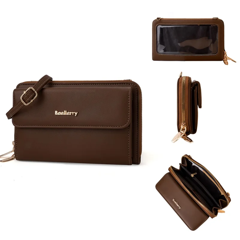 BAELLERRY N8323 Women Touch Screen Phone Holder PU Leather Crossbody Shoulder Bag - Brown