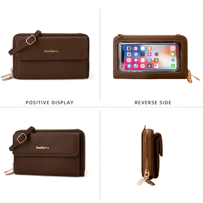 BAELLERRY N8323 Women Touch Screen Phone Holder PU Leather Crossbody Shoulder Bag - Brown