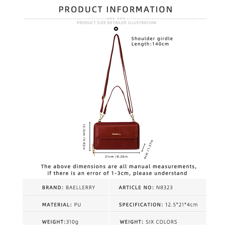 BAELLERRY N8323 Women Touch Screen Phone Holder PU Leather Crossbody Shoulder Bag - Brown