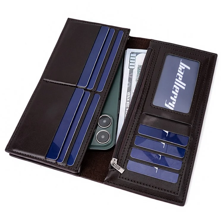 BAELLERRY C3021 Long Wallet PU Leather Card Cash Storage Pouch Bag Phone Clutch Purse - Café