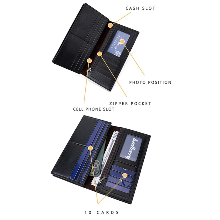 BAELLERRY C3021 Long Wallet PU Leather Card Cash Storage Pouch Bag Phone Clutch Purse - Café