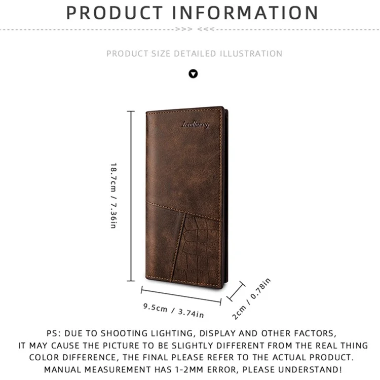 BAELLERRY C3021 Long Wallet PU Leather Card Cash Storage Pouch Bag Phone Clutch Purse - Café