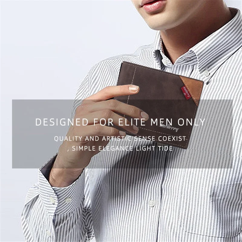 BAELLERRY D3032 Utlra-thin Wallet for Men, Multiple Card Slots PU Leather Cash Money Storage Pouch Billfold - Coffee