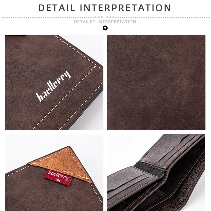 BAELLERRY D3032 Utlra-thin Wallet for Men, Multiple Card Slots PU Leather Cash Money Storage Pouch Billfold - Coffee