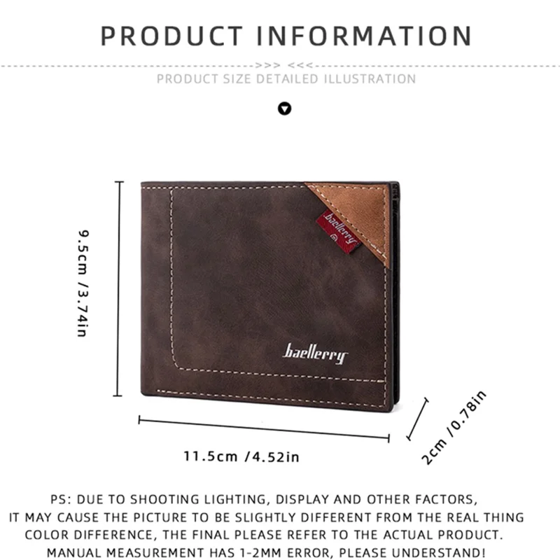 BAELLERRY D3032 Utlra-thin Wallet for Men, Multiple Card Slots PU Leather Cash Money Storage Pouch Billfold - Coffee