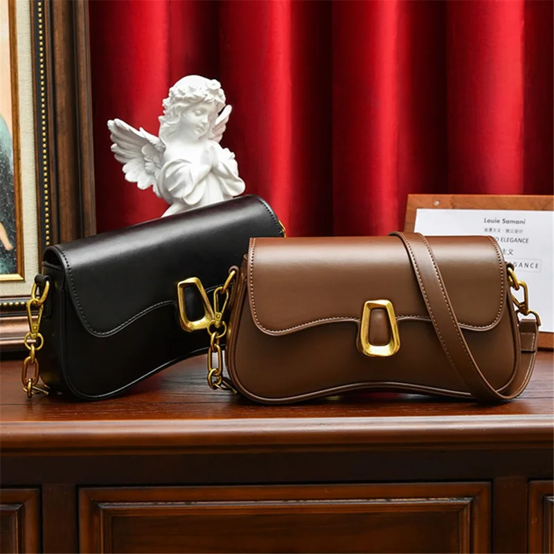 SMNQS-6144 Solid Color Underarm Bag Fashion Women PU Leather Crossbody Shoulder Bag - Café